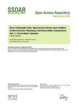 Eine Fallstudie über Spanische kleine und mittlere Unternehmen: Nutzung interkultureller Kompetenz der 2. Generation Spanier