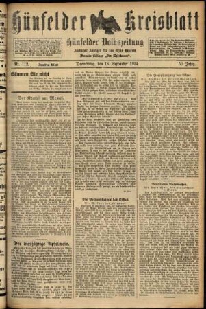 Zweite Ausgabe vom Donnerstag, den 18. September 1924.