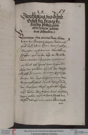 Andreas Pancratius, Gebote für den Kurprinzen