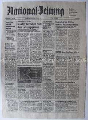 Tageszeitung der NDPD "National-Zeitung" mit dem "Nationalen Forum" (S. 3) zur Diskussion aktueller Probleme der DDR
