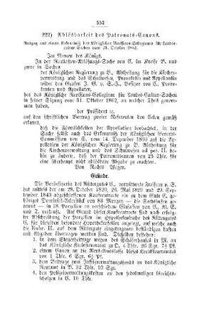 Ablösbarkeit des Patronats-Canons : [IV. Elementarschulwesen]