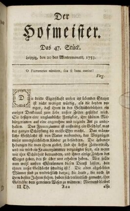 Das 47. Stück. Leipzig, den 20 des Wintermonats, 1753.