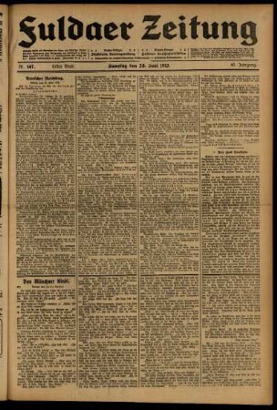 Erste Ausgabe vom Samstag, den 28. Juni 1913.