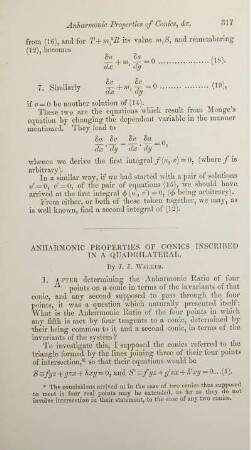 Anharmonic properties of conics inscribed in a quadrilateral.