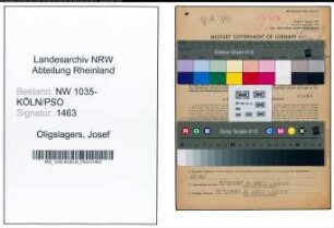 Entnazifizierung Josef Oligslagers , geb. 07.03.1909 (Bergarbeiter)