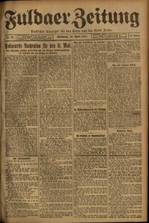 Ausgabe vom Mittwoch, den 26. April 1922.