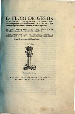 L. Flori De Gestis Romanorvm Libri Qvatvor A Mendis Accvratissime repurgati