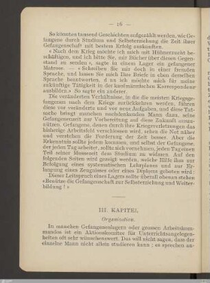 III. Kapitel - Organisation