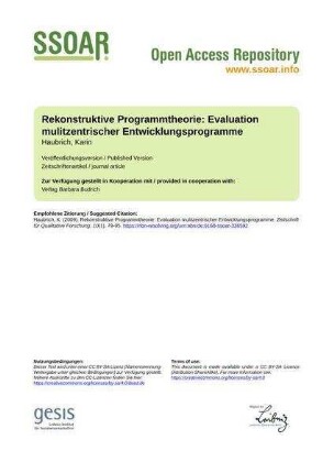 Rekonstruktive Programmtheorie: Evaluation mulitzentrischer Entwicklungsprogramme