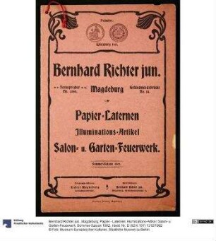 Papier - Laternen. Illuminations-Artike.l Salon- u. Garten-Feuerwerk. Sommer-Saison 1902.