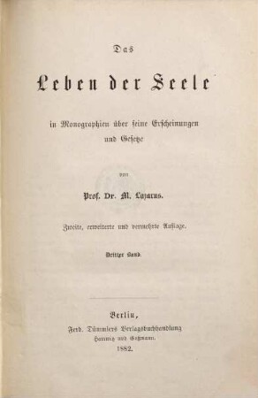 Das Leben der Seele in Monographien über seine Erscheinungen und Gesetze, 3