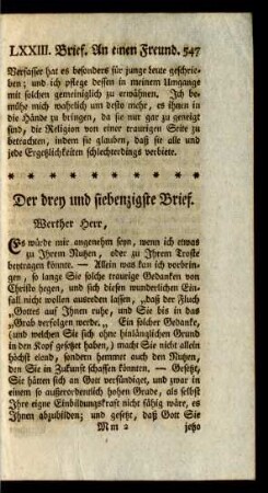 Der drey und siebenzigste Brief