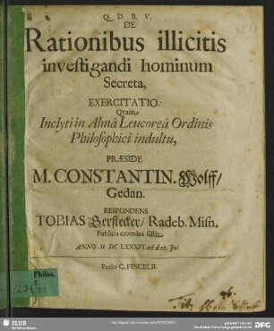 De Rationibus illicitis investigandi hominum Secreta, Exercitatio