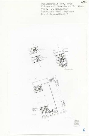 Wohnen und Gewerbe am Kurfürstendamm, Berlin-Charlottenburg (Diplomarbeit bei Kurt Dübbers): Wohnen, Praxen, Grundrisse 1:200