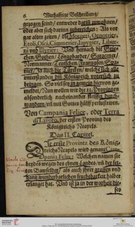 Das II. Capitel: Von Campania Felice, oder Terra di Lavoro, der ersten Provintz des Königreichs Neapels