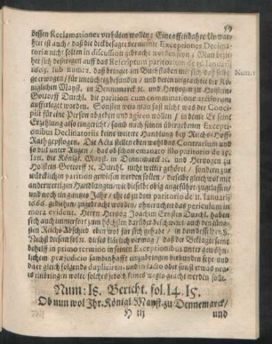 Num: 18. Bericht. fol. 14. 15.