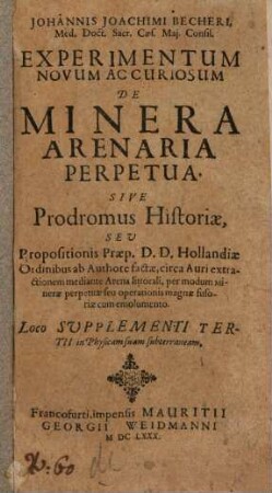 Experimentum novum ac curiosum de minera arenaria perpetua