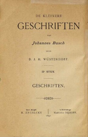 De Kleinere geschriften van Johannes Busch door J. M. Wüstenhoff, 2