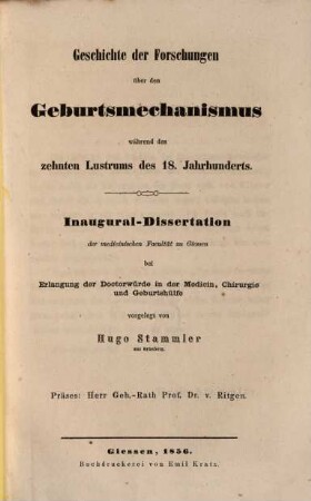 Geschichte der Forschungen über den Geburtsmechanismus während des zehnten Lustrums des 18. Jahrhunderts