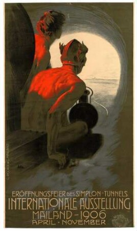 Plakat: Eröffnungsfeier des Simplon-Tunnels, Internationale Ausstellung, Mailand 1906