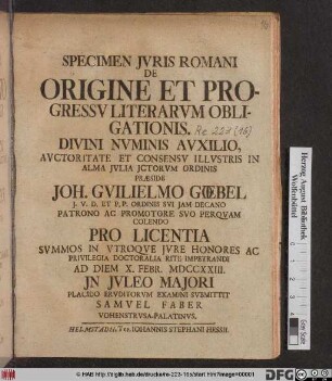 Specimen Jvris Romani De Origine Et Progressv Literarvm Obligationis