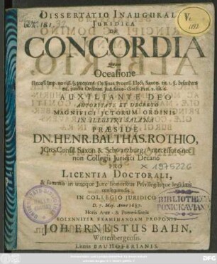 Dissertatio Inauguralis Iuridica De Concordia