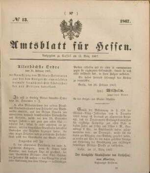 № 13. Ausgegeben zu Cassel am 13. März 1867.