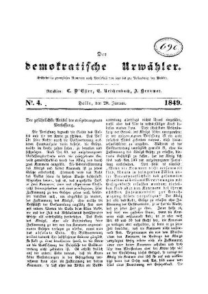 Der demokratische Urwähler. N[umer]o 4. mit Beilage zum demokratischen Urwähler N[umme]r 4.