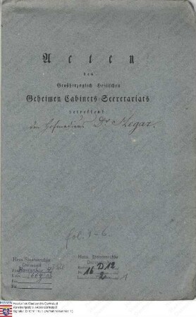 Hegar, [Johann August], Dr., Hofmedikus in Darmstadt