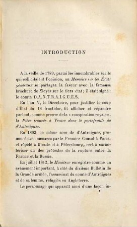 Un agent secret sous la révolution et l'Empire : Le Comte d'Antraigues