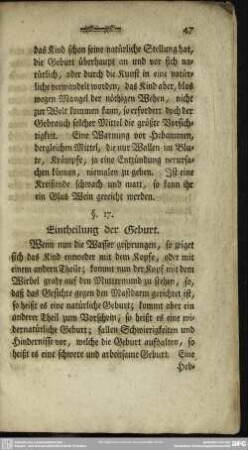 §. 17. Eintheilung der Geburt