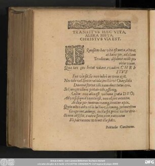 Transitus Haec Vita, Alera Meta, Christus Via Est.