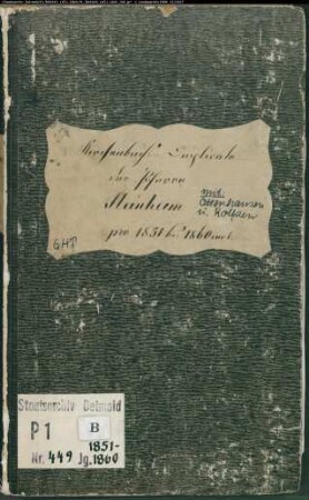 Kirchenbuchduplikat der katholischen Gemeinde Steinheim, Kreis Höxter (GHT 1851-1860). (Gemeinde: Katholische Gemeinde Steinheim)