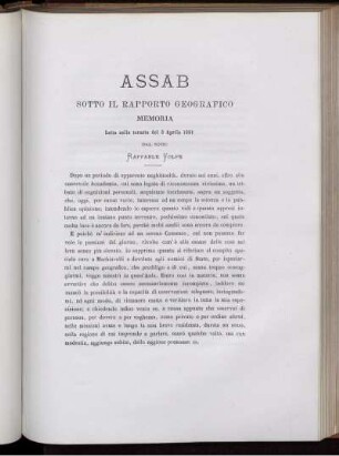 Assab sotto il Rapporto Geografico