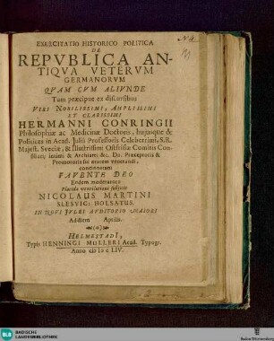 Exercitatio historico politica de repvblica antiqva vetervm Germanorvm