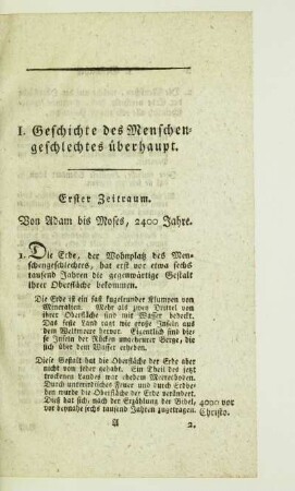 I. Geschichte des Menschengeschlechtes überhaupt