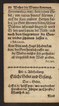 Die 2. Abtheilung. Etliche Gebet und Gesang.