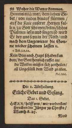 Die 2. Abtheilung. Etliche Gebet und Gesang.
