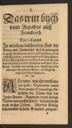 I. Das tritt buch vom Amadis auß Franckreich.