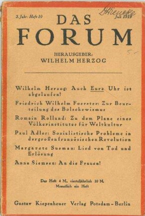 Das Forum, Juli 1919