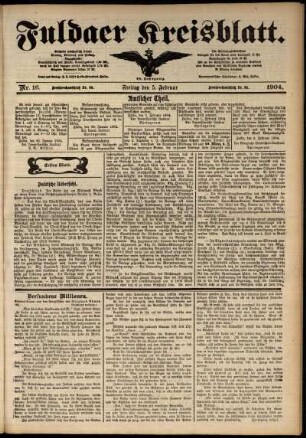 Erste Ausgabe vom Freitag, den 05. Februar 1904.