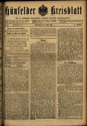Erste Ausgabe vom Donnerstag, den 15. Mai 1919.