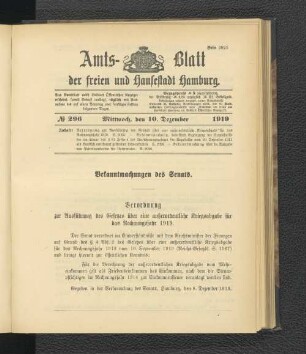 No.296, Mittwoch, den 10. Dezember 1919