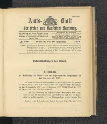 No.296, Mittwoch, den 10. Dezember 1919
