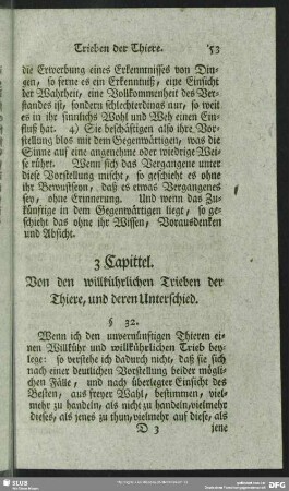3 Capittel. Von den willkührlichen Trieben der Thiere, und deren Unterschied