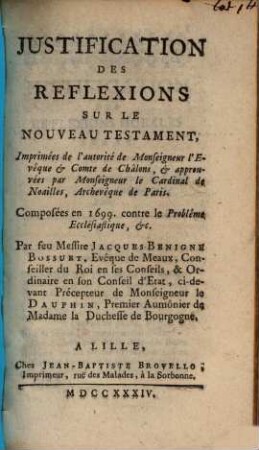 Justification des Reflexions sur le Nouveau Testament