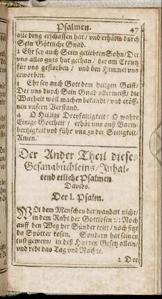 Der Ander Theil dieses Gesangbüchleins/ Inhaltend etlich Psalmen Davids.