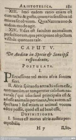 CAPUT V. De Auditu in Specie & Sono ipsi respondente,