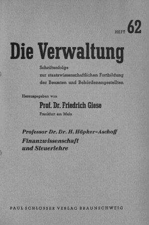 Finanzwissenschaft und Steuerlehre