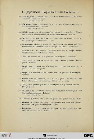 G. Japanische Töpfereien und Porzellane (Nr. 406-458)